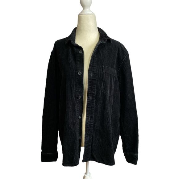 Express Black Velvet Corduroy Cord Over Jacket Button Up Size Medium - Picture 2 of 6